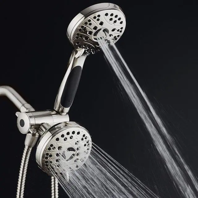 Alt view image 4 of 7 - High Pressure 48-mode Luxury 3-way Combo  Dual Rain & Handheld Shower Head  6 Foot Stainless Steel Hose  Anti Slip Grip  All Brushed Nickel Finish  Top US Brand  Extra Wall Bracket