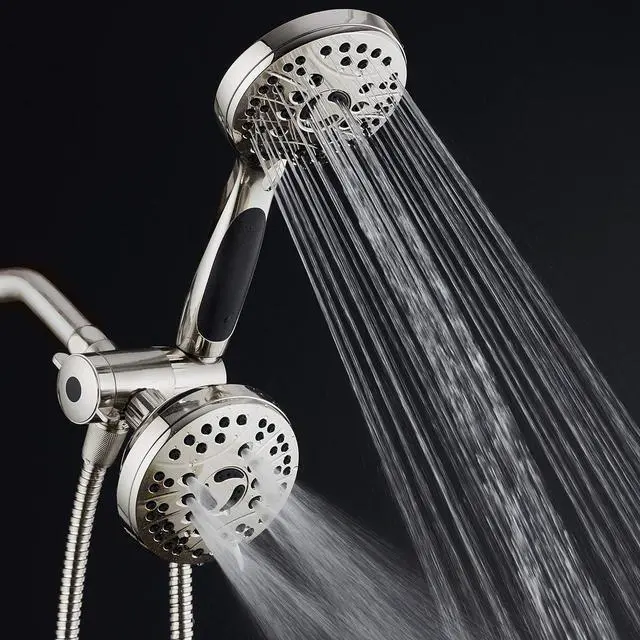 Alt view image 5 of 7 - High Pressure 48-mode Luxury 3-way Combo  Dual Rain & Handheld Shower Head  6 Foot Stainless Steel Hose  Anti Slip Grip  All Brushed Nickel Finish  Top US Brand  Extra Wall Bracket