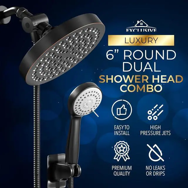 Alt view image 3 of 7 - Shower Head With Handheld Combo, 6 Inch High Pressure Rainfall Showerhead With Hand Held 70 Inch Hose for Bath - Adjustable Swivel Shower Head Spray Anti-leak Nozzles - Universal Fit