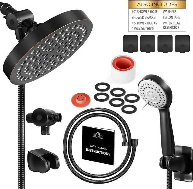 Alt view image 5 of 7 - Shower Head With Handheld Combo, 6 Inch High Pressure Rainfall Showerhead With Hand Held 70 Inch Hose for Bath - Adjustable Swivel Shower Head Spray Anti-leak Nozzles - Universal Fit