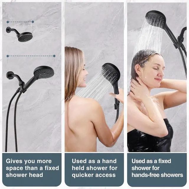 Alt view image 4 of 7 - BRIGHT SHOWERS High Pressure Shower Head with Handheld, 9 Spray Settings Showerhead Built in Power Wash to Clean Tub and Pets, Extra Long 69" Hose, Adjustable Bracket, Oil-Rubbed Bronze