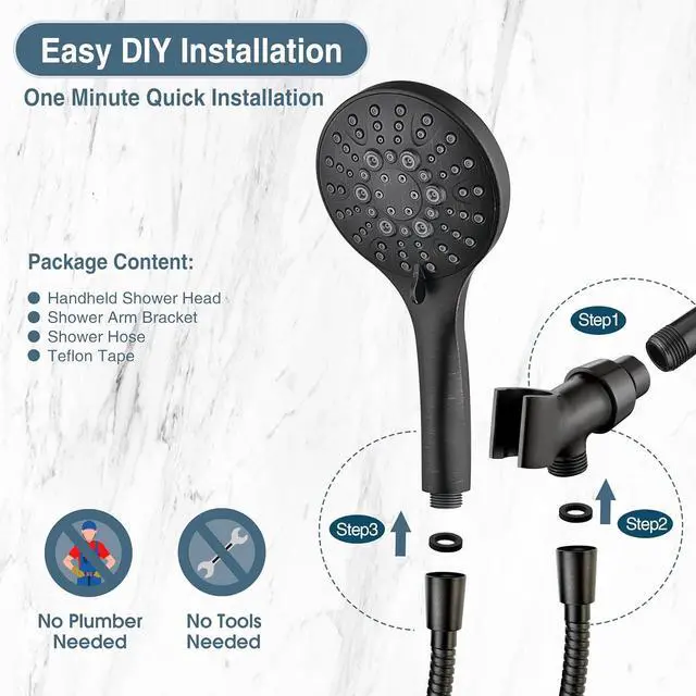 Alt view image 7 of 7 - BRIGHT SHOWERS High Pressure Shower Head with Handheld, 9 Spray Settings Showerhead Built in Power Wash to Clean Tub and Pets, Extra Long 69" Hose, Adjustable Bracket, Oil-Rubbed Bronze