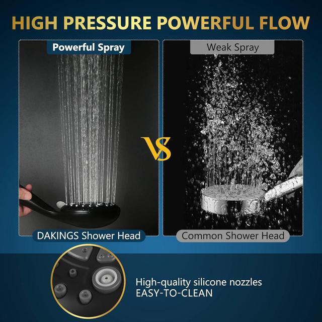 Alt view image 3 of 7 - 6 Spray Modes High Pressure Handheld Showerhead Set Upgraded 5 Inches Shower Head with Handheld Spray Black Handheld Shower Head 60 Inches Stainless Steel Hose-1-Min Install