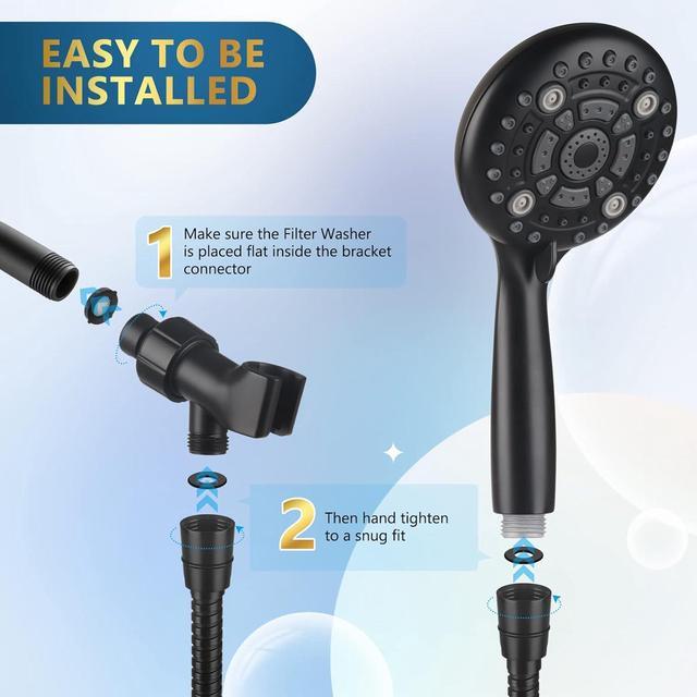 Alt view image 6 of 7 - 6 Spray Modes High Pressure Handheld Showerhead Set Upgraded 5 Inches Shower Head with Handheld Spray Black Handheld Shower Head 60 Inches Stainless Steel Hose-1-Min Install