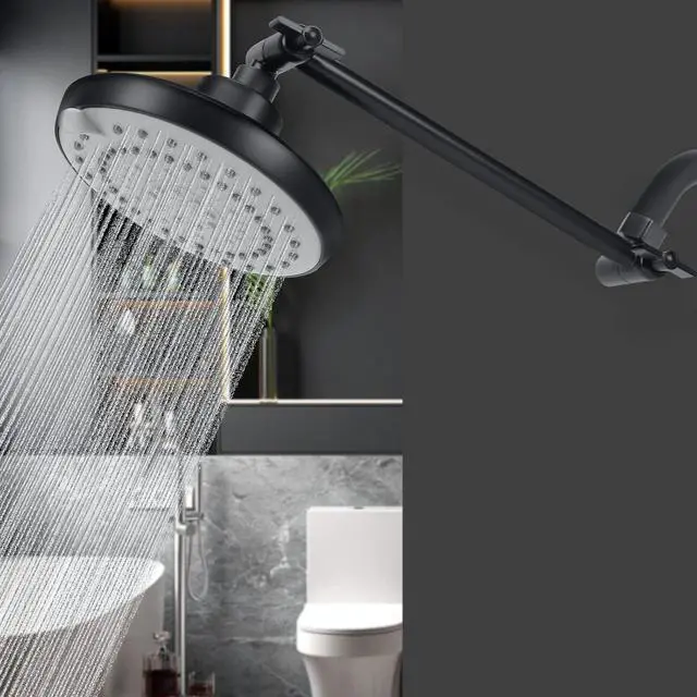 Alt view image 7 of 7 - HarJue High Pressure Shower Head with 11 IN Adjustable Arm, Rainfall with Shower Arm-Make Water Flow Down Vertically for Better Bathing Experience(5 In, Black)