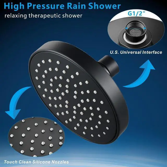 Alt view image 4 of 7 - High Pressure Shower Head - 4.7 Powerful Bathroom Pressure Boosting Rain Showerhead - Perfect Universal Replacement for Rainfall Shower Heads (2 Pack,Matte Black)
