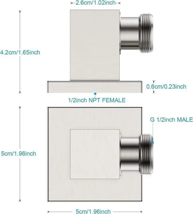 Alt view image 3 of 7 - Wall Mounted Supply Elbow, Wall Elbow for Hand Shower, Solid Brass Square Wall Supply Elbow, Check Valve Included (Square, Brushed Nickel)