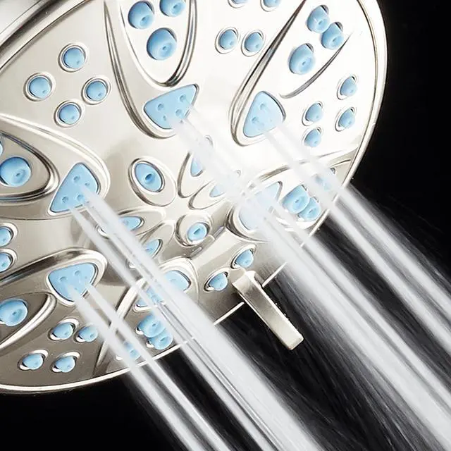 Alt view image 3 of 7 - AquaDance Antimicrobial  Anti-Clog High-Pressure 6-Setting Head with Microban Nozzle Protection from Growth of Mold, Mildew & Bacteria for Stronger Shower 4", Aqua Blue Jets  1.8 GPM