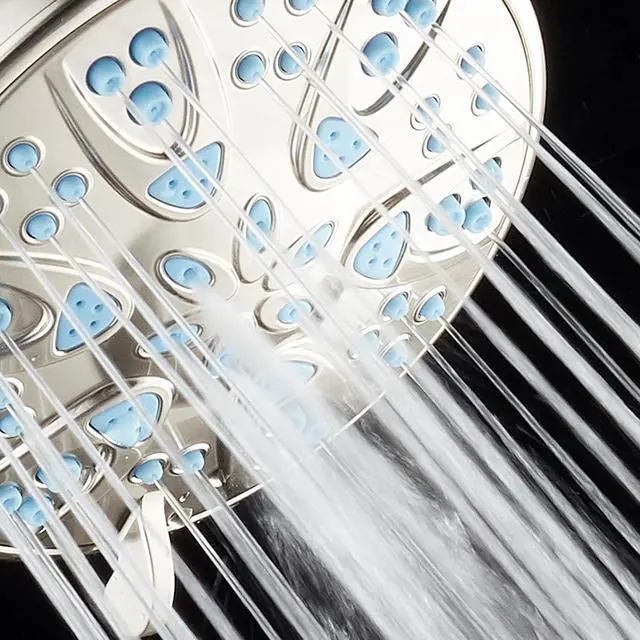 Alt view image 5 of 7 - AquaDance Antimicrobial  Anti-Clog High-Pressure 6-Setting Head with Microban Nozzle Protection from Growth of Mold, Mildew & Bacteria for Stronger Shower 4", Aqua Blue Jets  1.8 GPM