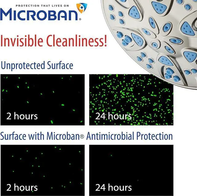 Alt view image 7 of 7 - AquaDance Antimicrobial  Anti-Clog High-Pressure 6-Setting Head with Microban Nozzle Protection from Growth of Mold, Mildew & Bacteria for Stronger Shower 4", Aqua Blue Jets  1.8 GPM