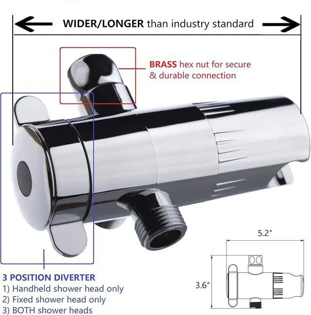 Alt view image 4 of 7 - 5-Inch Anti-Clog High Pressure 3-Way LARGE Dual Shower Head with Handheld Spray - 5-Spray Setting/BRASS CONNECTOR/5 Ft Stainless Steel Hose/All Chrome (SS5450CCP)