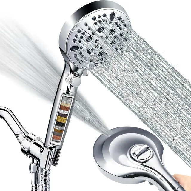 Main image of Filtered Shower Head with Handheld, 10-Mode High Pressure Water Flow and 15 Layer Filters for Hard Water, Handheld Shower Head with 70 Long Hose, Showerhead with ON/OFF Switch for Pets Bath (Chrome)