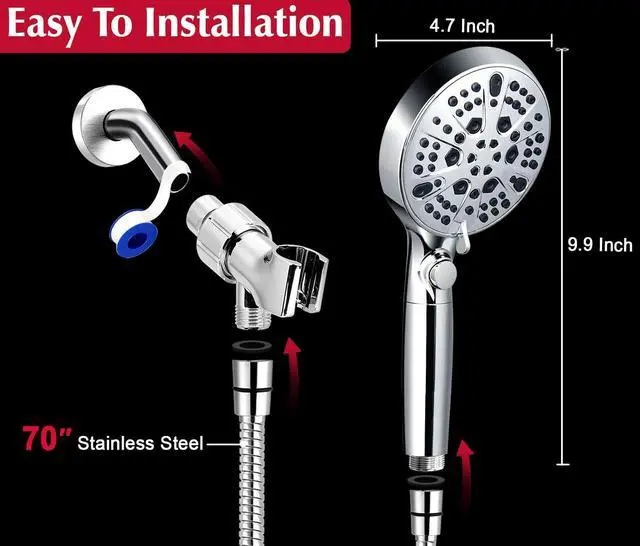 Alt view image 2 of 6 - Filtered Shower Head with Handheld, 10-Mode High Pressure Water Flow and 15 Layer Filters for Hard Water, Handheld Shower Head with 70 Long Hose, Showerhead with ON/OFF Switch for Pets Bath (Chrome)
