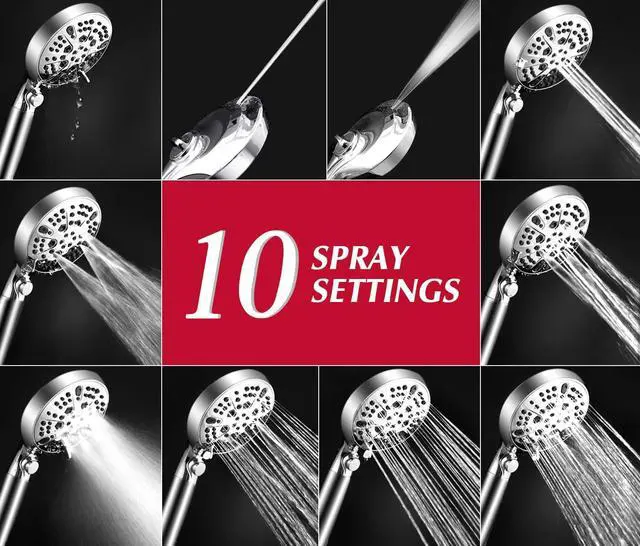 Alt view image 5 of 6 - Filtered Shower Head with Handheld, 10-Mode High Pressure Water Flow and 15 Layer Filters for Hard Water, Handheld Shower Head with 70 Long Hose, Showerhead with ON/OFF Switch for Pets Bath (Chrome)
