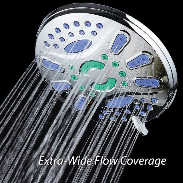 Alt view image 6 of 7 - AquaStar Elite High-Pressure 7" Giant 6-setting Luxury Spa Rain Shower Head with Microban Antimicrobial Anti-Clog Jets for More Power & Less Cleaning! / Solid Brass Ball Join/All Chrome Finish