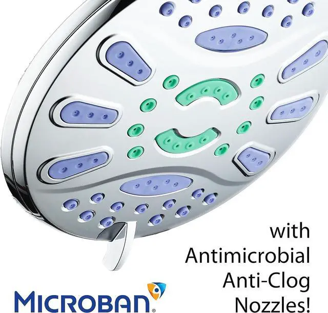 Alt view image 3 of 7 - AquaStar Elite High-Pressure 7" Giant 6-setting Luxury Spa Rain Shower Head with Microban Antimicrobial Anti-Clog Jets for More Power & Less Cleaning! / Solid Brass Ball Join/All Chrome Finish