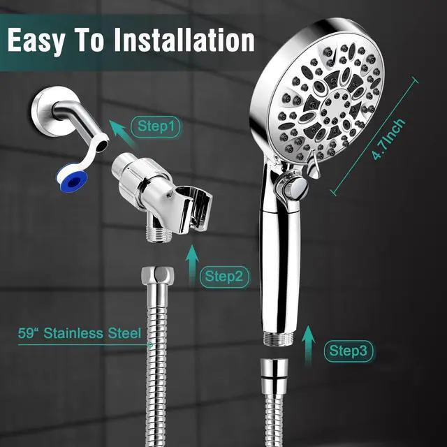 Alt view image 3 of 5 - 2.5GPM Handheld Shower Head with Filter:10 Spray Modes High Pressure Shower Head with ON/OFF Pause Switch, 15 Stage Shower Head Filter for Hard Water Remove Chlorine and Harmful Substances