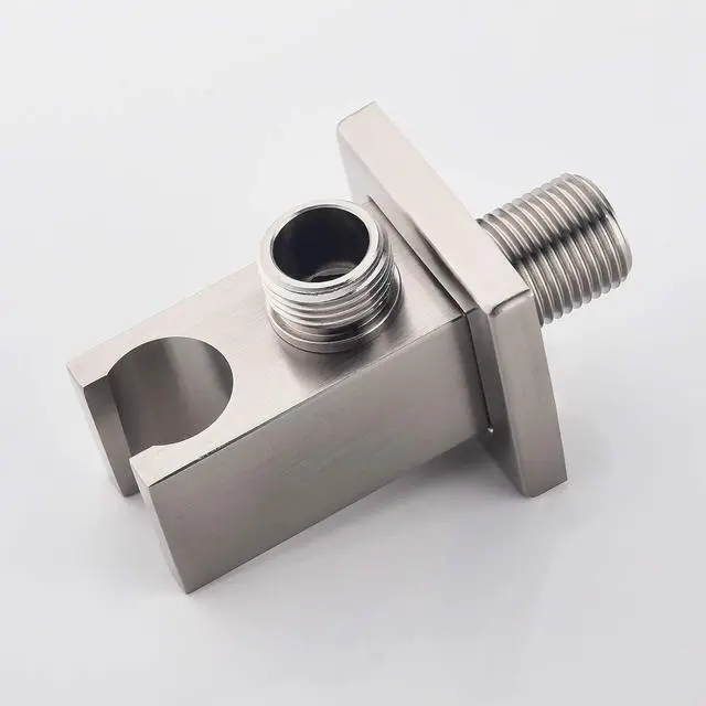 Alt view image 6 of 7 - Wall Supply Elbow with Hand Shower Holder, Keymark Brass Square 1/2Shower Hose Connector, Wall Mount Drop Ell Union Water Outlet, Brushed Nickel