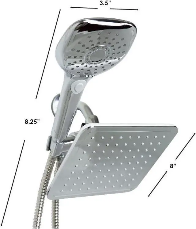 Alt view image 7 of 7 - Dual Rainfall Shower Massager by Home Basics | 1.63 GPM, Chrome Finish ABS Plastic with Stainless Steel | 5 Shower Settings, Silicone Jet Nozzles, 5' Hose, 3-Way Diverter
