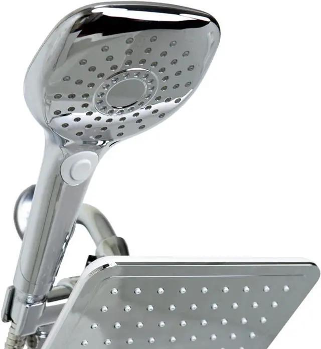 Alt view image 2 of 7 - Dual Rainfall Shower Massager by Home Basics | 1.63 GPM, Chrome Finish ABS Plastic with Stainless Steel | 5 Shower Settings, Silicone Jet Nozzles, 5' Hose, 3-Way Diverter