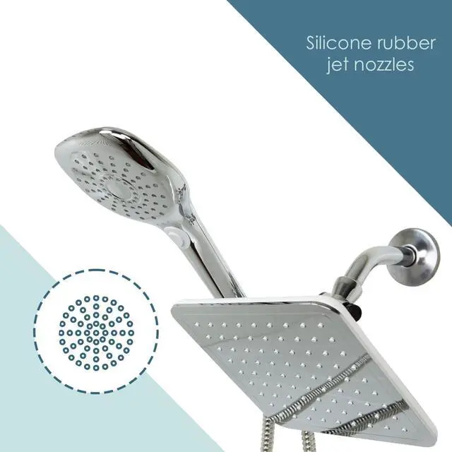 Alt view image 4 of 7 - Dual Rainfall Shower Massager by Home Basics | 1.63 GPM, Chrome Finish ABS Plastic with Stainless Steel | 5 Shower Settings, Silicone Jet Nozzles, 5' Hose, 3-Way Diverter