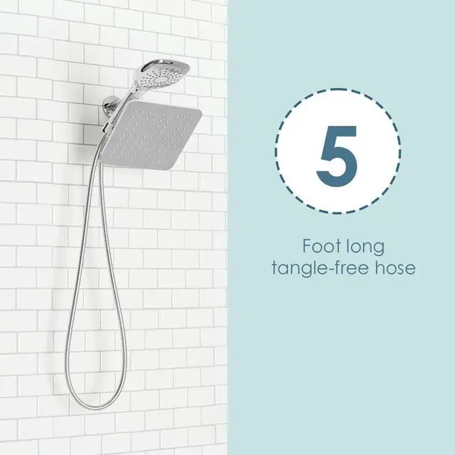 Alt view image 5 of 7 - Dual Rainfall Shower Massager by Home Basics | 1.63 GPM, Chrome Finish ABS Plastic with Stainless Steel | 5 Shower Settings, Silicone Jet Nozzles, 5' Hose, 3-Way Diverter
