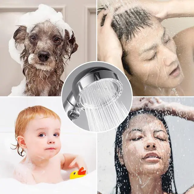 Alt view image 4 of 7 - HANLIAN High Pressure Shower Head with Pause Function, 3 Spray Settings Handheld Shower Head with On Off Switch, Watersaving Detachable Showerhead with 5Ft Stainsteel Hose and ABS Bracket (Chrome)