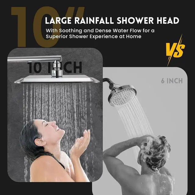 Alt view image 3 of 7 - 10 Inch Rainfall Shower Head with Handheld Spray Combo, Dual Shower Head with High Pressure, 12 Spray Settings, Brass Casting 3-Way Shower Arm, Adjustable Slide Bar, Holder/Hose, Chrome
