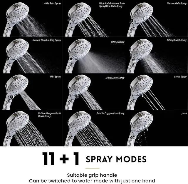 Alt view image 4 of 7 - 10 Inch Rainfall Shower Head with Handheld Spray Combo, Dual Shower Head with High Pressure, 12 Spray Settings, Brass Casting 3-Way Shower Arm, Adjustable Slide Bar, Holder/Hose, Chrome
