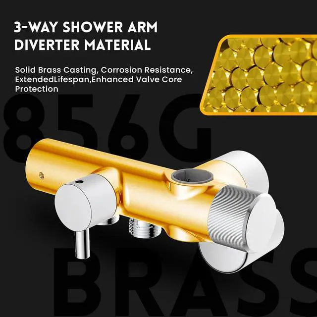 Alt view image 6 of 7 - 10 Inch Rainfall Shower Head with Handheld Spray Combo, Dual Shower Head with High Pressure, 12 Spray Settings, Brass Casting 3-Way Shower Arm, Adjustable Slide Bar, Holder/Hose, Chrome