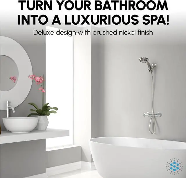 Alt view image 3 of 7 - Luxury Spa Series, 6 Spray Settings 4.5 inch Hand Held Shower Head, Extra Long Stainless Steel Hose, MAXX-imize Your Shower with Showerhead in Brushed Nickel Finish