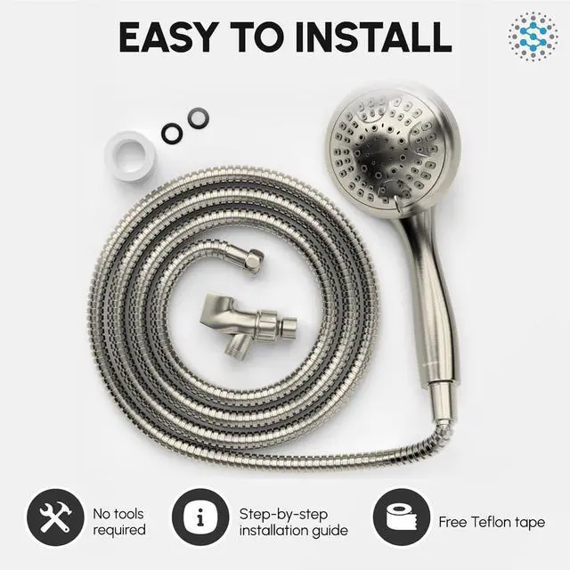 Alt view image 7 of 7 - Luxury Spa Series, 6 Spray Settings 4.5 inch Hand Held Shower Head, Extra Long Stainless Steel Hose, MAXX-imize Your Shower with Showerhead in Brushed Nickel Finish