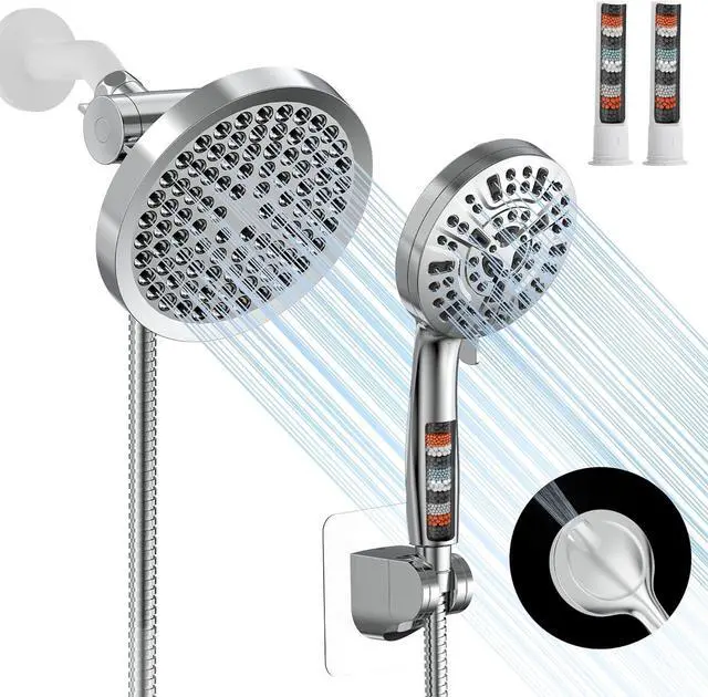Main image of Shower Head with Handheld Spray Combo,High Pressure Dual Double Rain Shower Head with Handheld 10-Mode 78" Hose Chrome