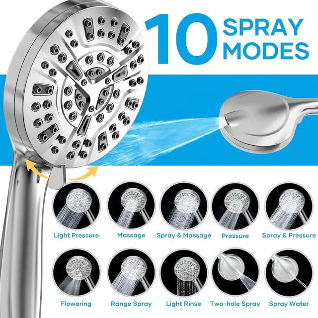 Alt view image 4 of 7 - Shower Head with Handheld Spray Combo,High Pressure Dual Double Rain Shower Head with Handheld 10-Mode 78" Hose Chrome