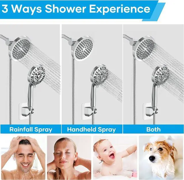 Alt view image 7 of 7 - Shower Head with Handheld Spray Combo,High Pressure Dual Double Rain Shower Head with Handheld 10-Mode 78" Hose Chrome
