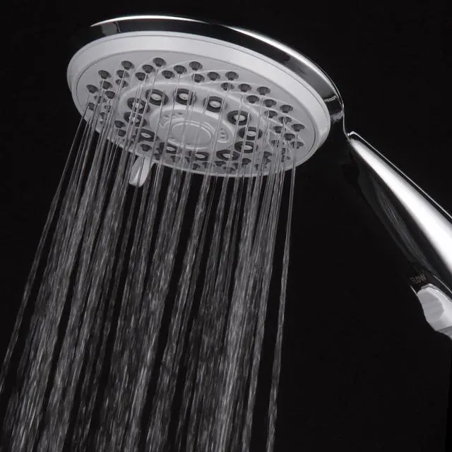 Alt view image 4 of 7 - Hotel Spa High-Pressure 7-Setting Handheld Shower Head with 4-inch Face, Patented Water-Saving ON/OFF Pause Switch, Angle-Adjustable, Easy Tool-Free Installation  Chrome Finish