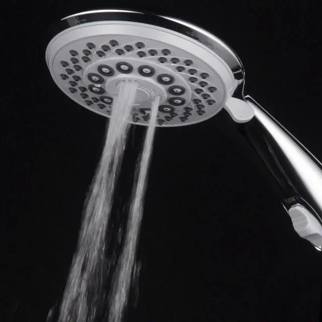 Alt view image 5 of 7 - Hotel Spa High-Pressure 7-Setting Handheld Shower Head with 4-inch Face, Patented Water-Saving ON/OFF Pause Switch, Angle-Adjustable, Easy Tool-Free Installation  Chrome Finish