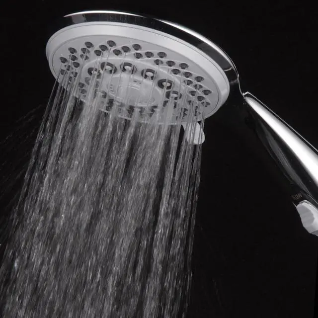 Alt view image 7 of 7 - Hotel Spa High-Pressure 7-Setting Handheld Shower Head with 4-inch Face, Patented Water-Saving ON/OFF Pause Switch, Angle-Adjustable, Easy Tool-Free Installation  Chrome Finish