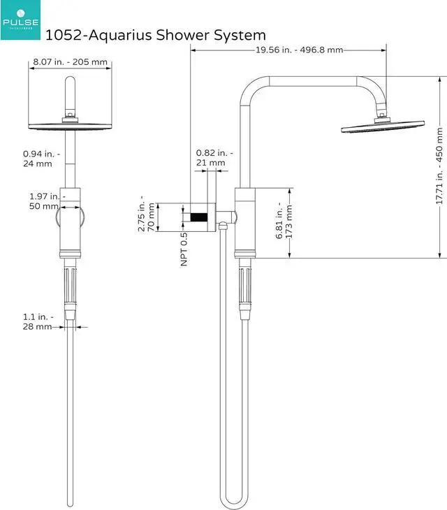 Alt view image 2 of 6 - PULSE ShowerSpas 1052-CH-1.8GPM Aquarius Shower System with 8" Rain Showerhead and Magnetic Attached Hand Shower with On/Off, Polished Chrome, 1.8 GPM