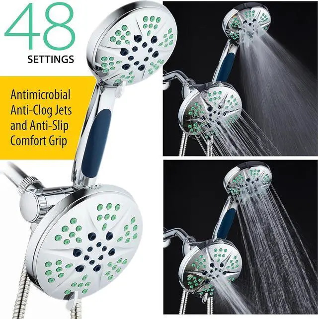 Alt view image 2 of 7 - Hotel Spa NOTILUS High Pressure Luxury 3-in-1 Rain Shower Spa Combo, 2-Zone Anti-Clog Nozzles- 6 Settings, 6'', Anti-Slip Grip, Metal Fittings, Stainless Steel Hose, Chrome