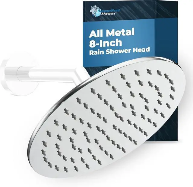 Main image of HammerHead Showers® ALL METAL 8 Inch Rainfall Shower Head  CHROME - Shower Head Rainfall - 2.5 GPM High Flow Shower Head Optimized for Pressure  Large Round Rain Shower Heads