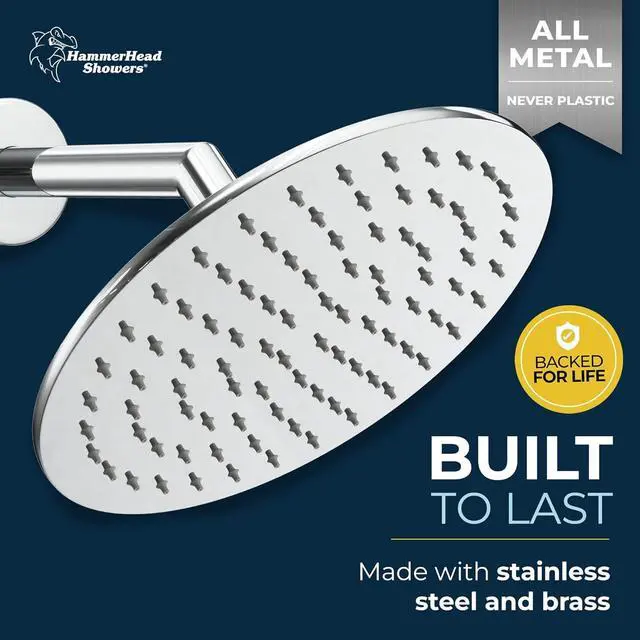 Alt view image 2 of 7 - HammerHead Showers® ALL METAL 8 Inch Rainfall Shower Head  CHROME - Shower Head Rainfall - 2.5 GPM High Flow Shower Head Optimized for Pressure  Large Round Rain Shower Heads