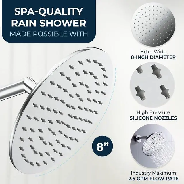 Alt view image 3 of 7 - HammerHead Showers® ALL METAL 8 Inch Rainfall Shower Head  CHROME - Shower Head Rainfall - 2.5 GPM High Flow Shower Head Optimized for Pressure  Large Round Rain Shower Heads
