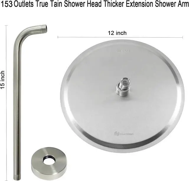 Alt view image 2 of 4 - NearMoon Round Rain Shower Head With Extension Arm, Large Stainless Steel Rainfall Shower-Waterfall Full Body Coverage (12 Inch, Brushed Nickel)