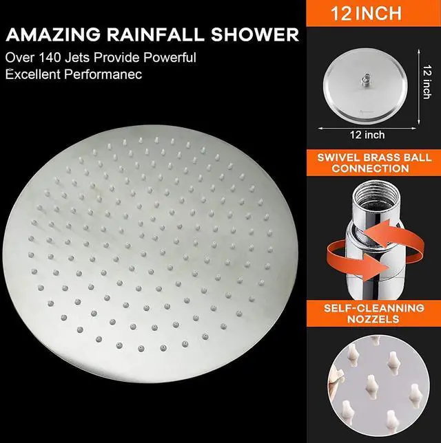 Alt view image 3 of 4 - NearMoon Round Rain Shower Head With Extension Arm, Large Stainless Steel Rainfall Shower-Waterfall Full Body Coverage (12 Inch, Brushed Nickel)
