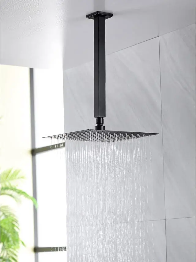 Alt view image 2 of 7 - 12 Inch Square Ceiling Mounted Shower Arm and Flange for Rain Shower Head, Matte Black