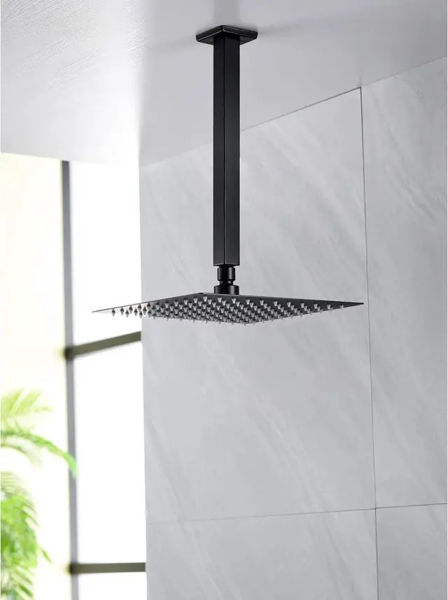 Alt view image 4 of 7 - 12 Inch Square Ceiling Mounted Shower Arm and Flange for Rain Shower Head, Matte Black