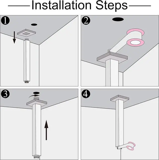 Alt view image 7 of 7 - 12 Inch Square Ceiling Mounted Shower Arm and Flange for Rain Shower Head, Matte Black