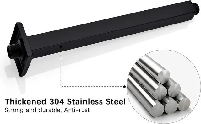 Alt view image 6 of 7 - 12 Inch Square Ceiling Mounted Shower Arm and Flange for Rain Shower Head, Matte Black
