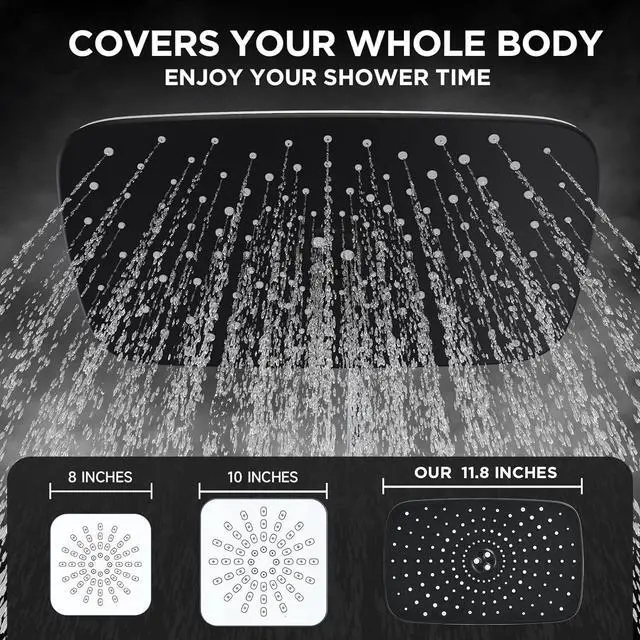 Alt view image 2 of 7 - Veken [1.8gpm Eco-Flow] 11.8 Inch Rain Shower Head with 6 Modes Handheld Water Spray,Wide Showerhead Combo with Extension Arm-housewarming gifts, Dual Shower with Anti-Clog Nozzles,Silver Chrome
